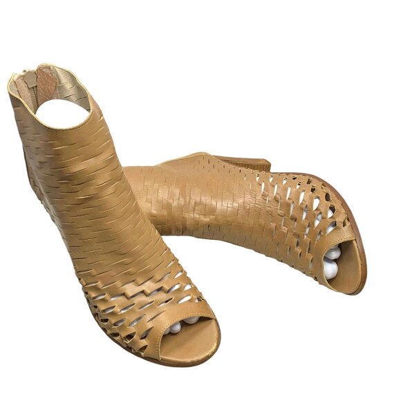 Piampiani Tan Laser Cut Leather Open Toe Booties - Picture 10 of 12